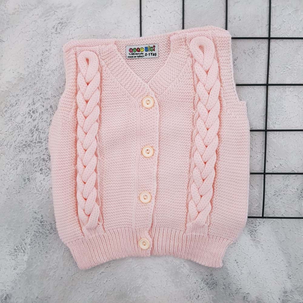 GOGO BİCİ SAÇ ÖRGÜLÜ KIZ YELEK - SOMON - 1-2 YAŞ