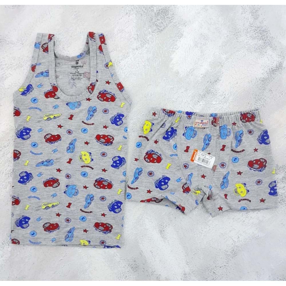 CEYLANOĞLU ERKEK ÇOCUK İÇ ÇAMAŞIR TAKIM ARABALAR - GRİ - 3-4 YAŞ