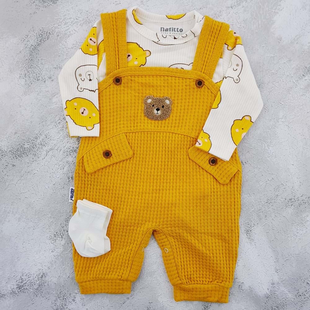 NAFİTTO 1444 AYICIK CEP DÜĞMELİ WAFFLE TULUM - HARDAL - 3 AY