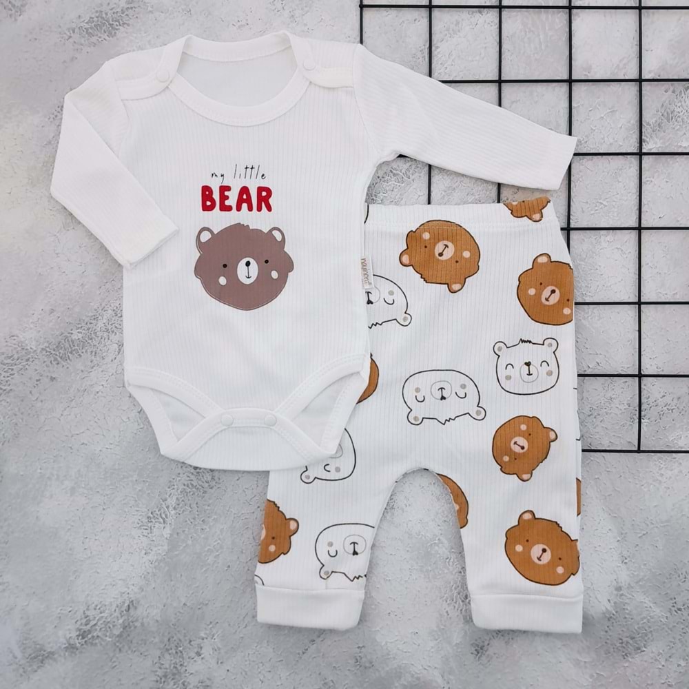 NAYİNOM 2416 YENİ AYICIK KOLLU BADİLİ TAKIM - KAHVE - 0-3 AY