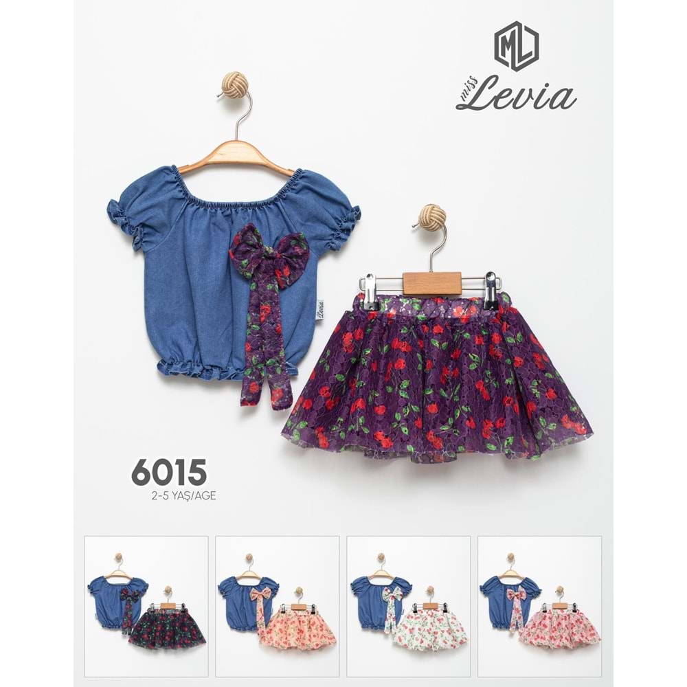 LEVİA 6015 KİRAZLI TÜTÜ DANTEL ETEKLİ TAKIM - BEYAZ - 4 YAŞ