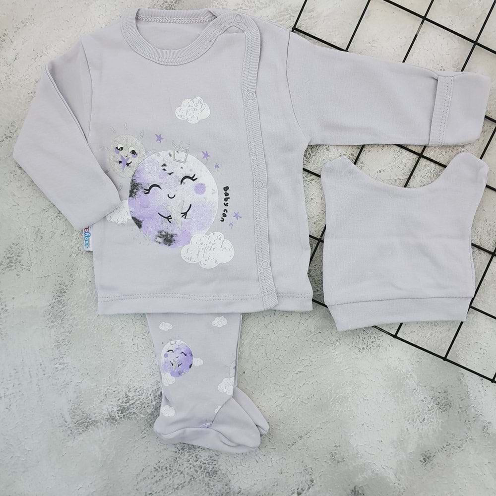 BABYCAN 9357 DÜNYA DESENLİ 3'LÜ ZIBIN TAKIM-LİLA - LİLA - 0-3 AY