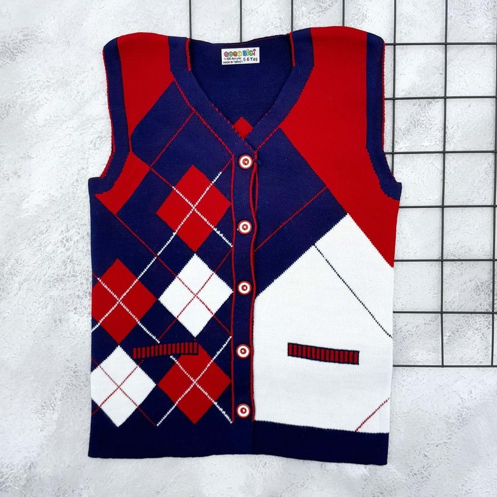 GOGO BİCİ BAKLAVA DESEN GARSON YELEK - LACİ - 7-8 YAŞ