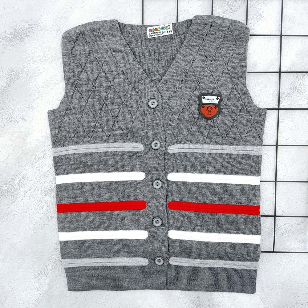 GOGO BİCİ ÇİZGİLİ GARSON YELEK - FÜME - 6-7 YAŞ