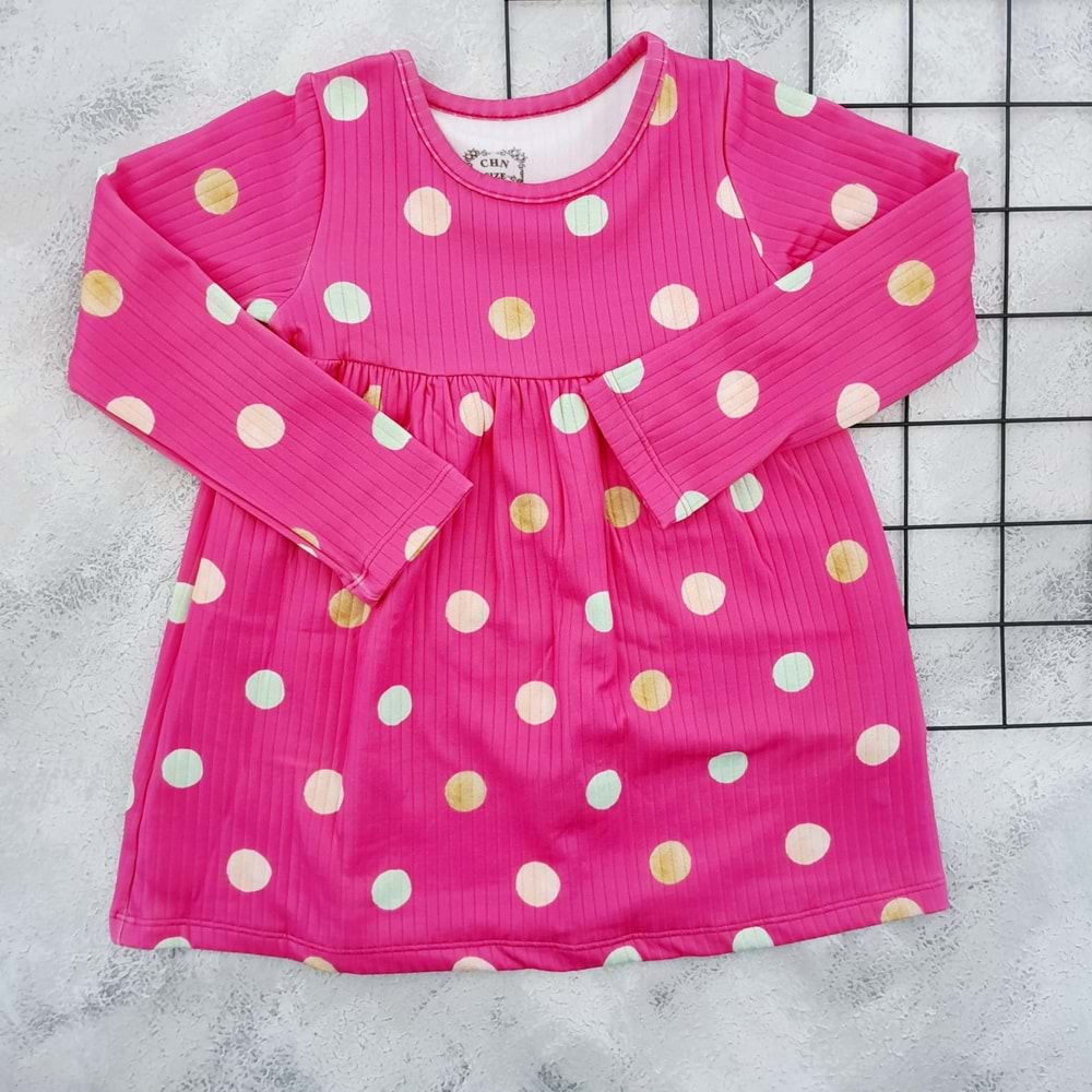 CHN GIRLS 30126 PUANTİYELİ RAPORLU ŞARDONLU KIŞLIK ELBİSE