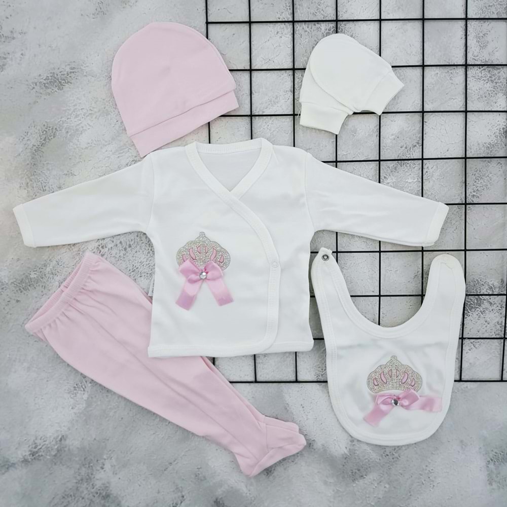 BABY ZUHU 0961 TAÇLI 5 Lİ ZIBIN SETİ - PEMBE