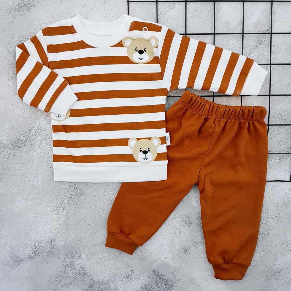 KARACON BABY 1062 ÇİZGİLİ AYICIKLI MEVSİMLİK TAKIM - KAHVE - 9 AY