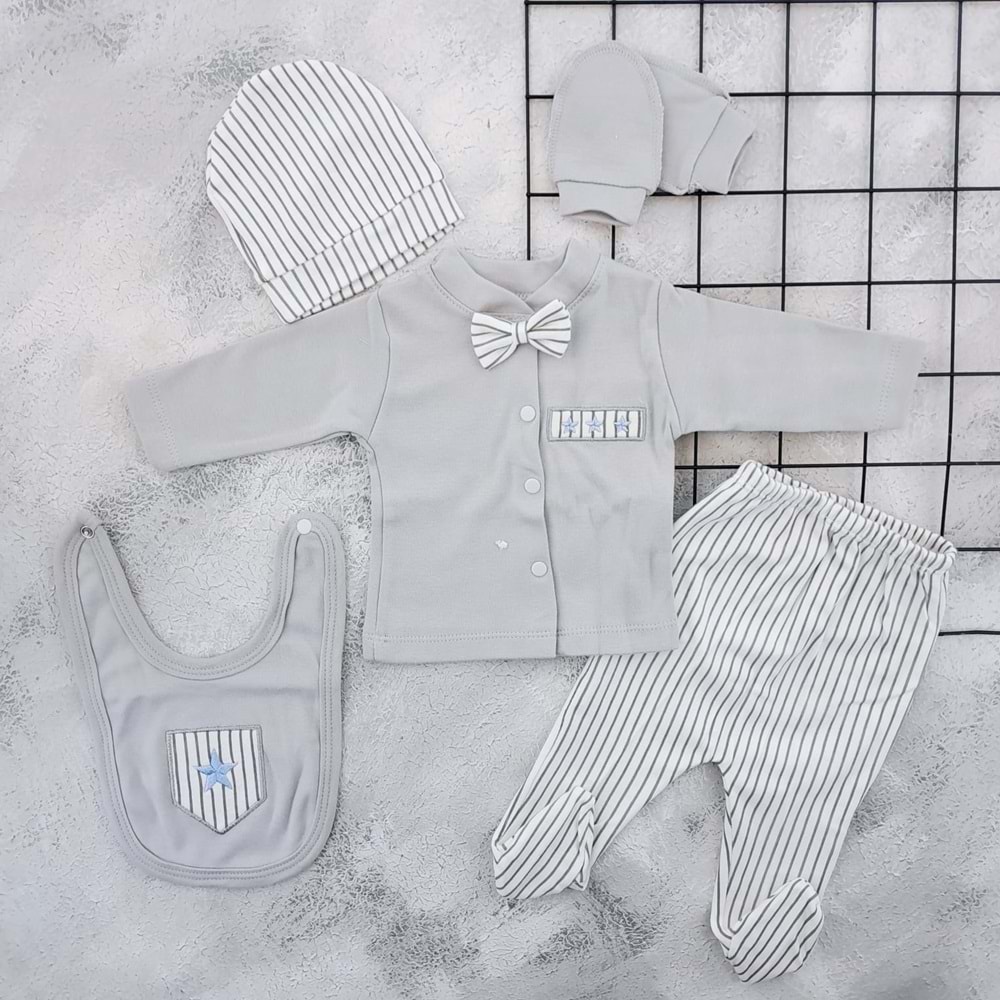 BABY ZUHU 0963 PAPYONLU 5 Lİ ZIBIN SETİ - GRİ