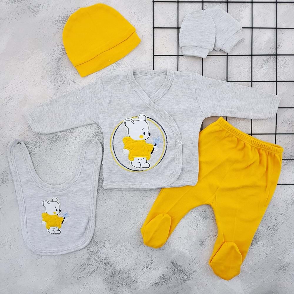 BABY ZUHU 0965 YILDIZLI AYICIK 5 Lİ ZIBIN SET - HARDAL