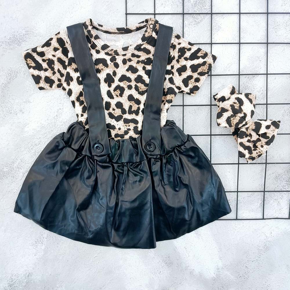 MURAT BABY LEOPAR DERİ SALOPET SET - SİYAH - 9-12 AY