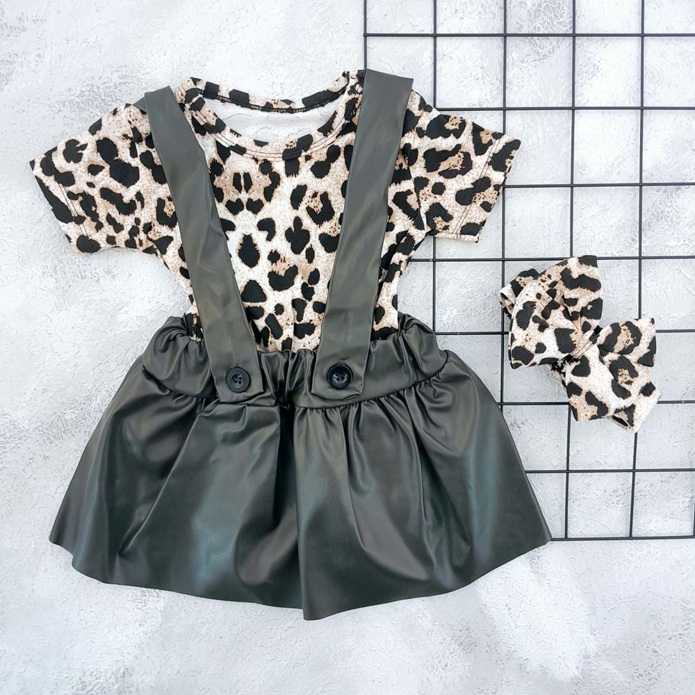 MURAT BABY LEOPAR DERİ SALOPET SET - YEŞİL - 6-9 AY