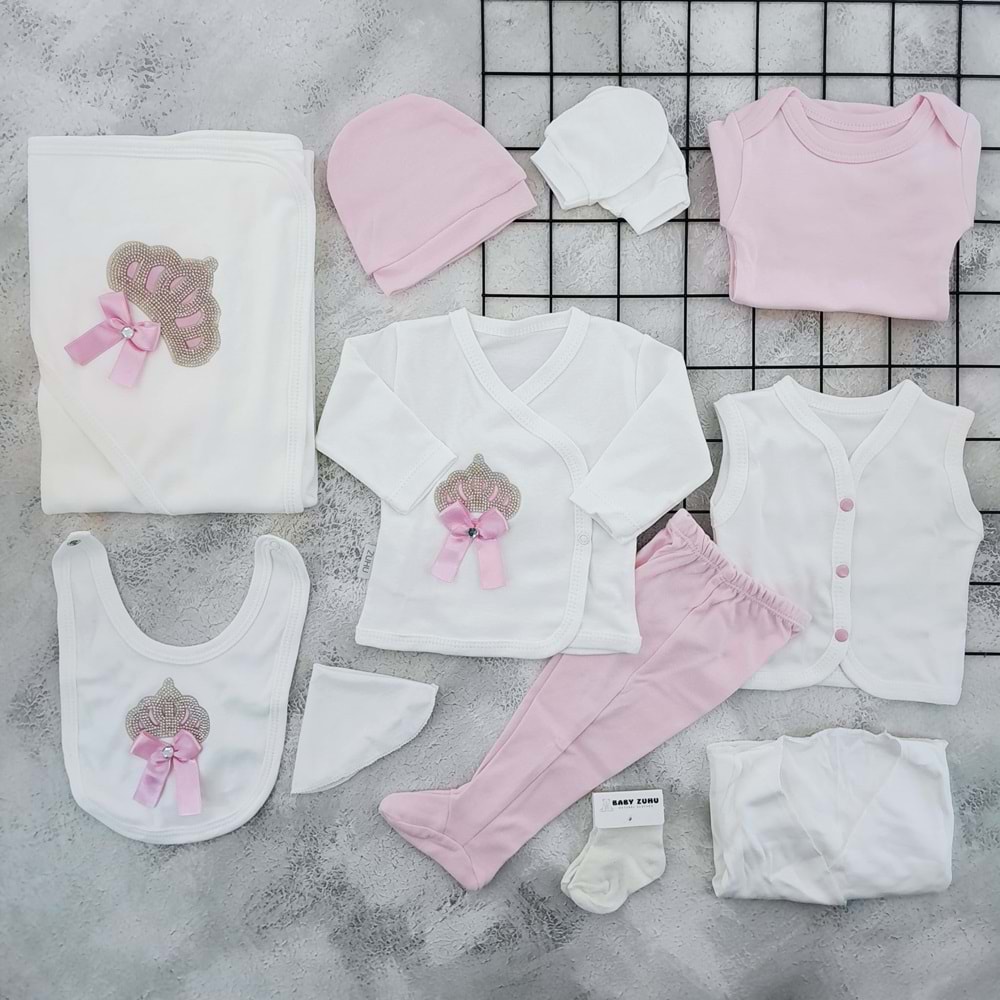 BABY ZUHU 0961 TAÇLI 11 Lİ ZIBIN SET-PEMBE-