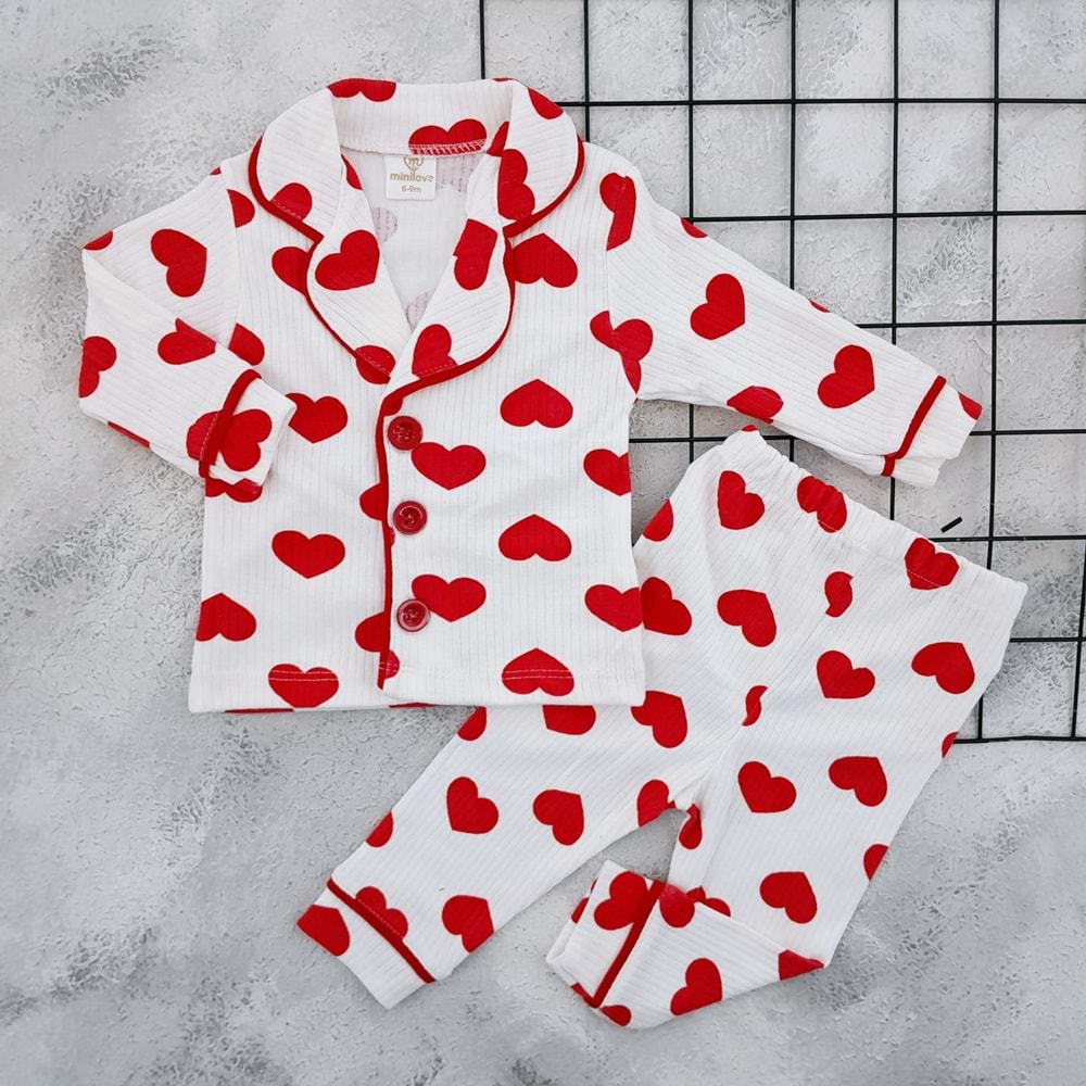 MİNİLOVE 8200 KALPLİ PİJAMA TAKIM - KIRMIZI - 9-12 AY