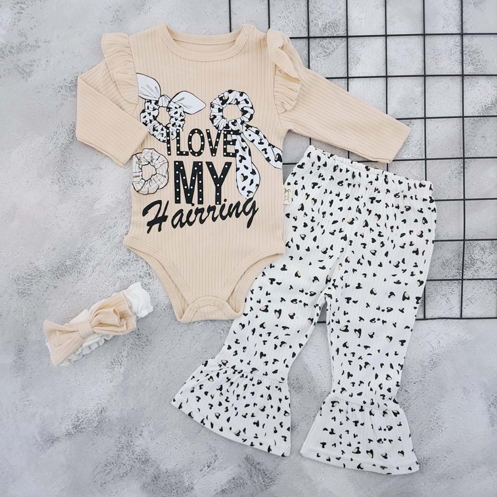 COŞAY BABY 24112 LEOPAR KALPLİ 3 LÜ TAKIM - BEJ - 6-9 AY