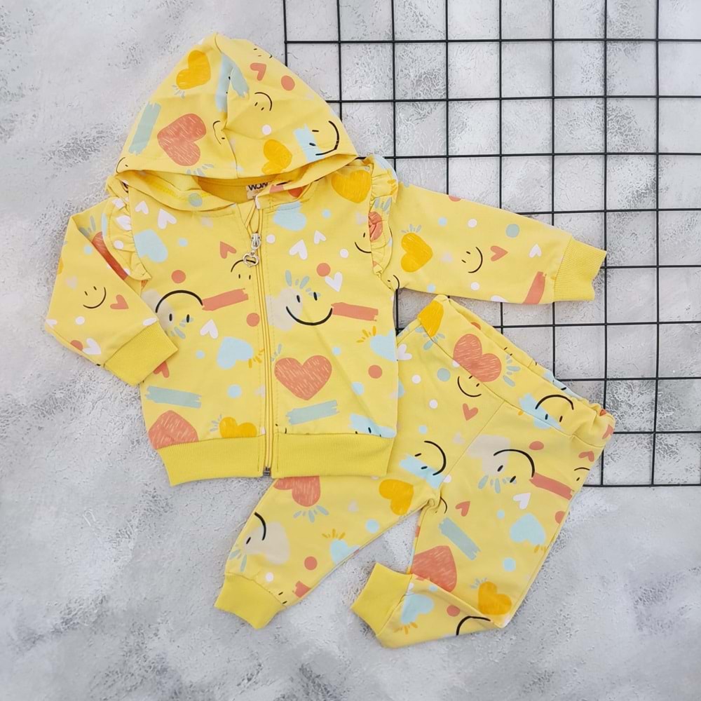 WOW 10352 EMOJİ FERMUARLI KAPÜŞONLU TAKIM - SARI - 6 YAŞ