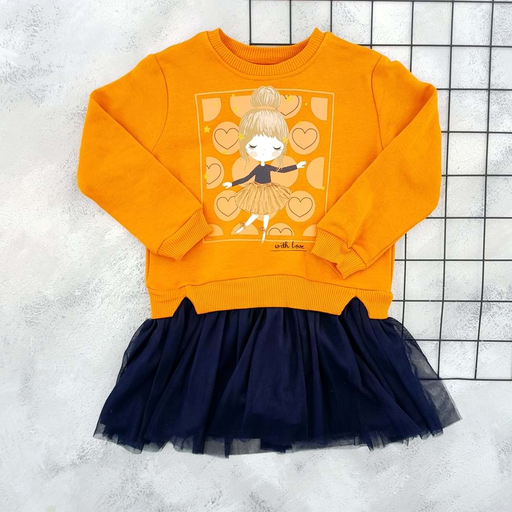 DMB 9712 BALECİ TÜLLÜ ETEK ELBİSE - TURUNCU - 8- 9 YAŞ