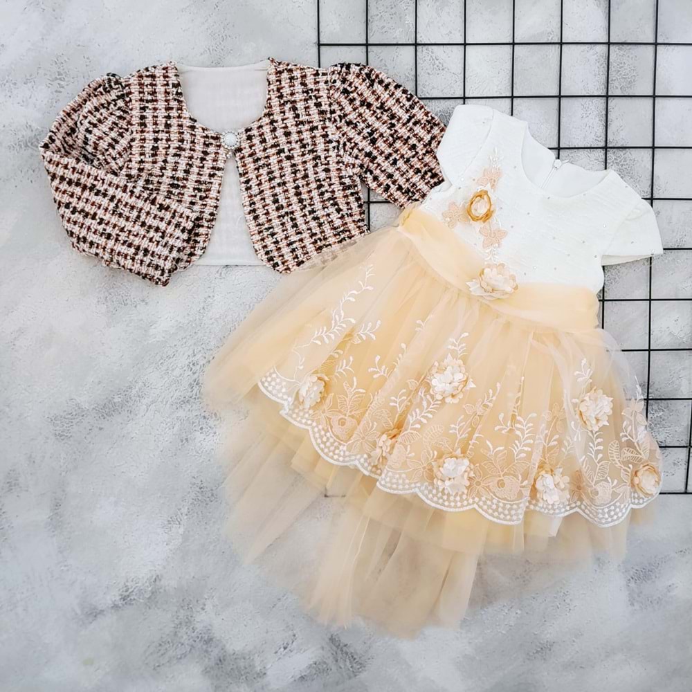 MALİ-KON 1716 GÜLLÜ BOLEROLU ELBİSE - SOMON - 2 YAŞ