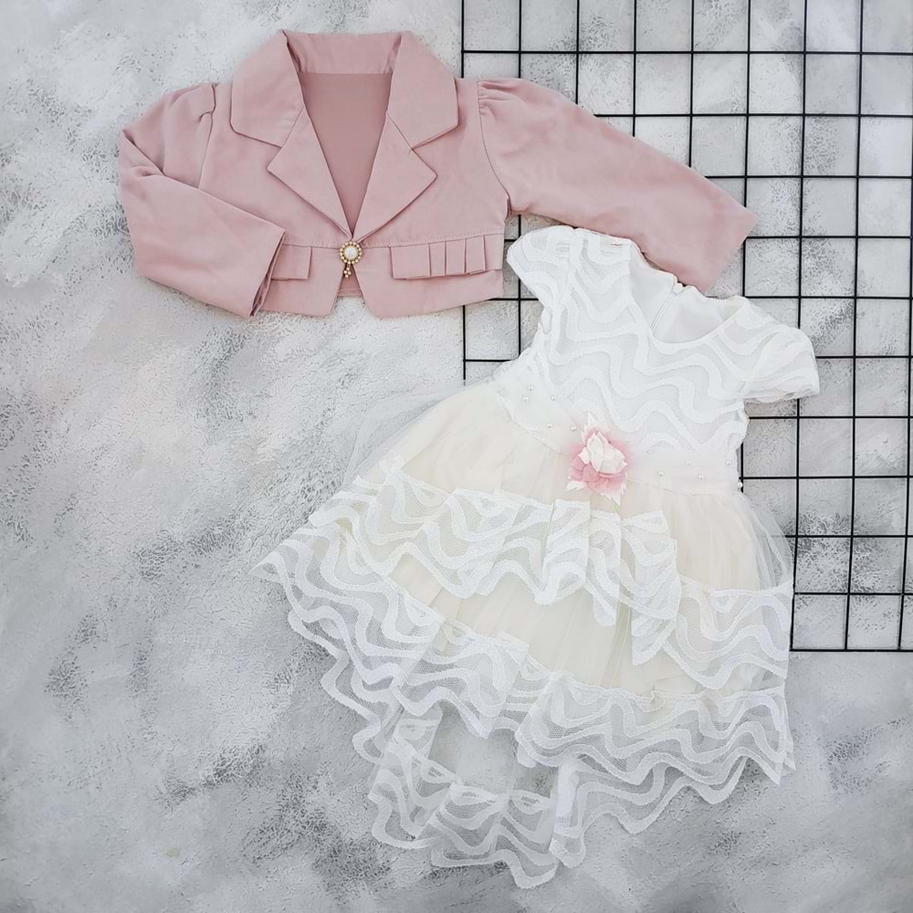 MALİ-KON 1678 SİMLİ KUYRUKLU ELBİSE - KREM - KREM - 1 YAŞ