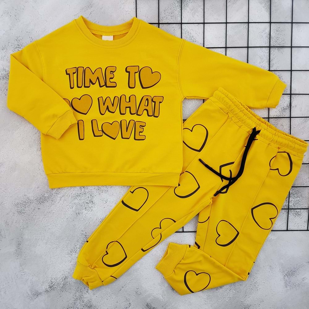 VIA GİRLS 9067 KALP BASKILI MEVSİMLİK TAKIM - HARDAL - 7-8 YAŞ