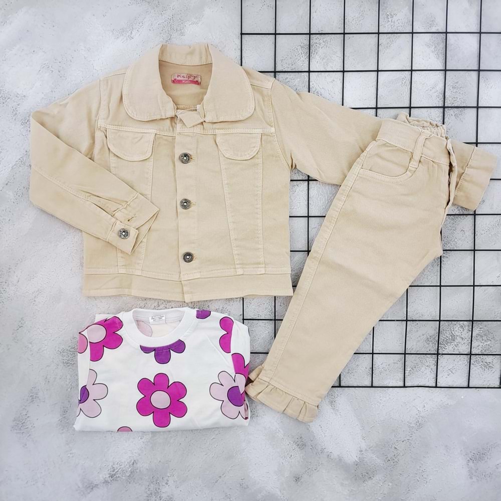 PAŞACAN 67180 ÇİÇEKLİ 3 LÜ KOT TAKIM - BEJ - 6-7 YAŞ