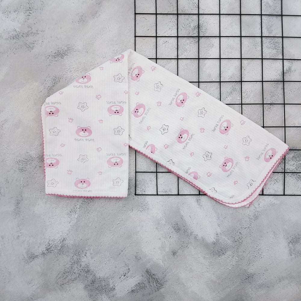 GONCA RAPORLU ÇİFT KAT BEBEK BATTANİYESİ 85*95 BEAR - PEMBE