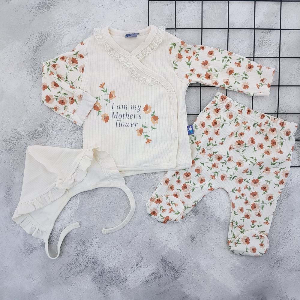 NAZAR 003 MOTHER FLOWER BASKILI 3 LÜ ZIBIN TAKIM - SOMON - 0-3 AY