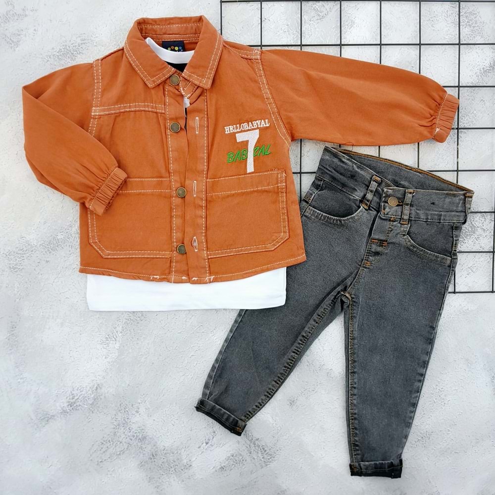 HOLA KİDS 80242 KETEN GÖMLEK 3 LÜ TAKIM - KİREMİT - 18 AY