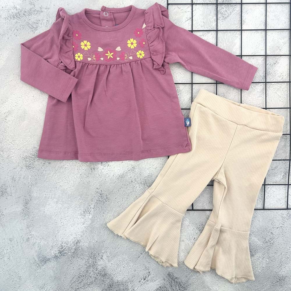 NAZAR 25108 ÇİÇEK BASKILI MEVSİMLİK TAKIM - MÜRDÜM - 9 AY - ST03664-MÜRDÜM-9 AY