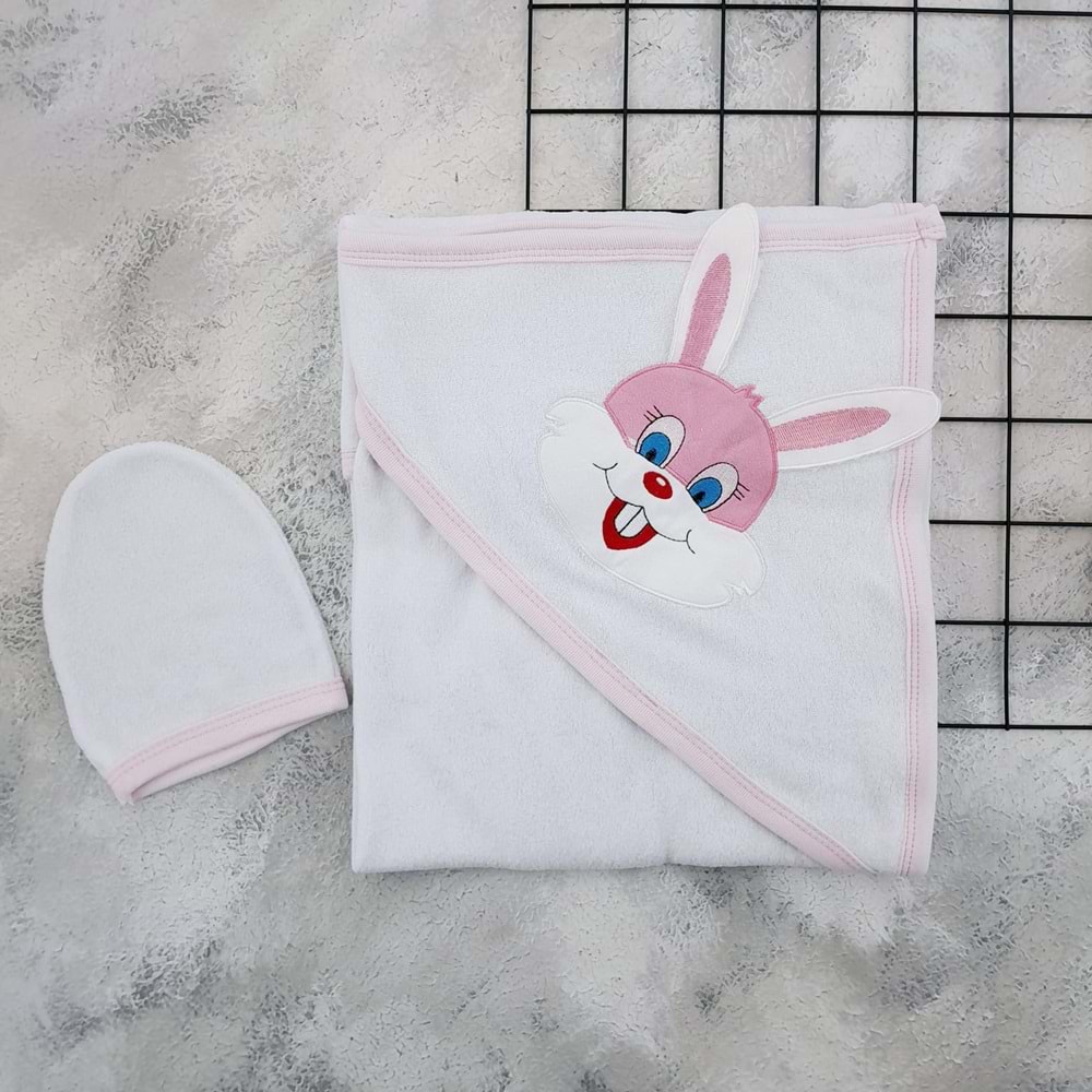 MSA 1120 TAVŞAN NAKIŞLI BEBE HAVLU - BEYAZ PEMBE