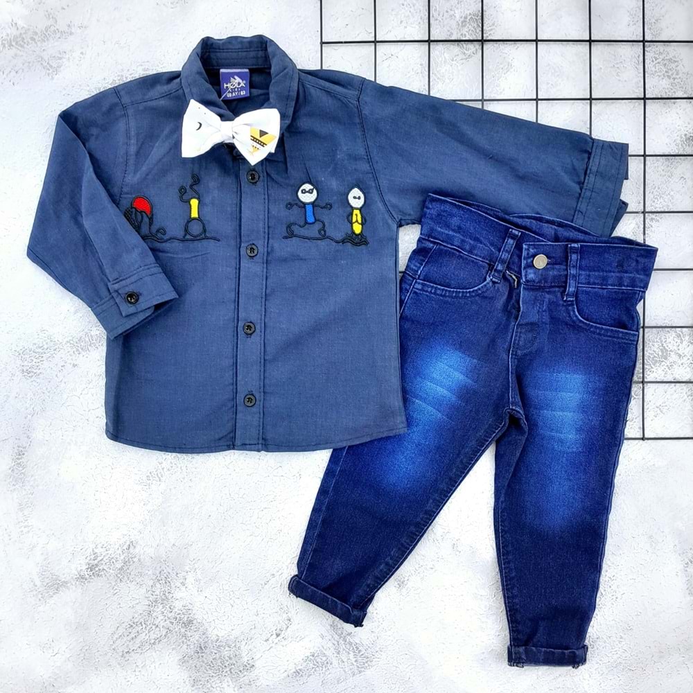 HOLA KİDS 80245 PAPYONLU GÖMLEK TAKIM - LACİ - 24 AY