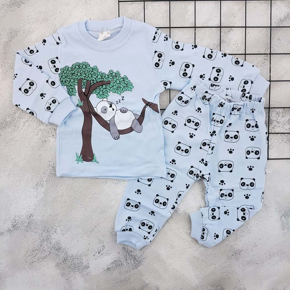 SM 1438 UYKUCU PANDA BASKILI PİJAMA TAKIM - MAVİ - 1 YAŞ