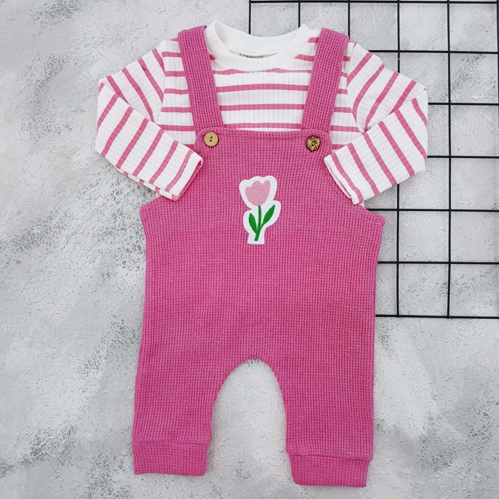 GONCA 1008 WAFFLE KUMAŞ LALE NAKIŞLI BAHÇIVAN - FUŞYA - 6-9 AY