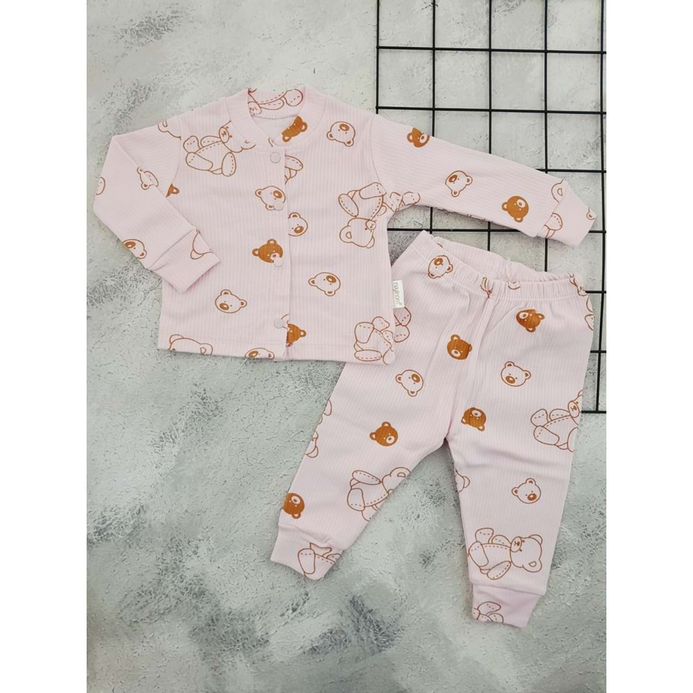 NAYİNOM 2519 AYICIK BASKILI PİJAMA TAKIM - PEMBE - 6-9 AY