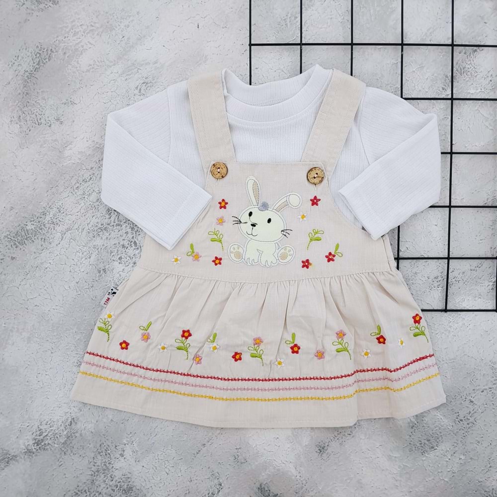MY KOALA 0620 TAVŞAN NAKIŞLI ELBİSE - BEJ - 24 AY