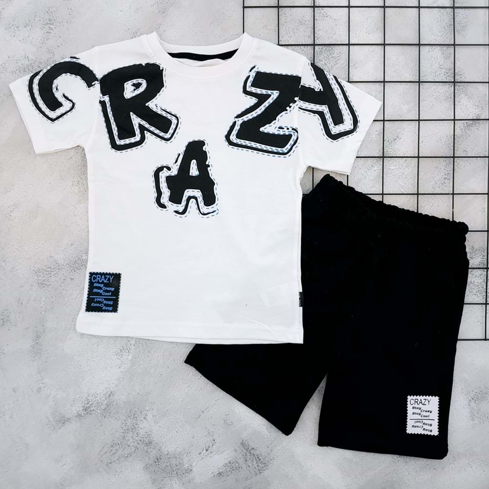 BAMBU 1630 CRAZY BASKILI ŞORT TAKIM - SİYAH - 9 YAŞ