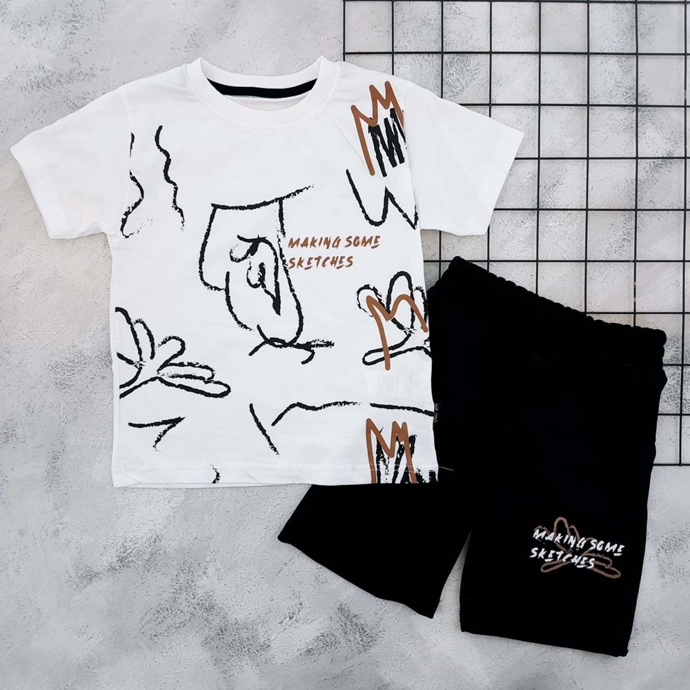 BAMBU 1631 KARIŞIK BASKILI ŞORT TAKIM - SİYAH - 8 YAŞ