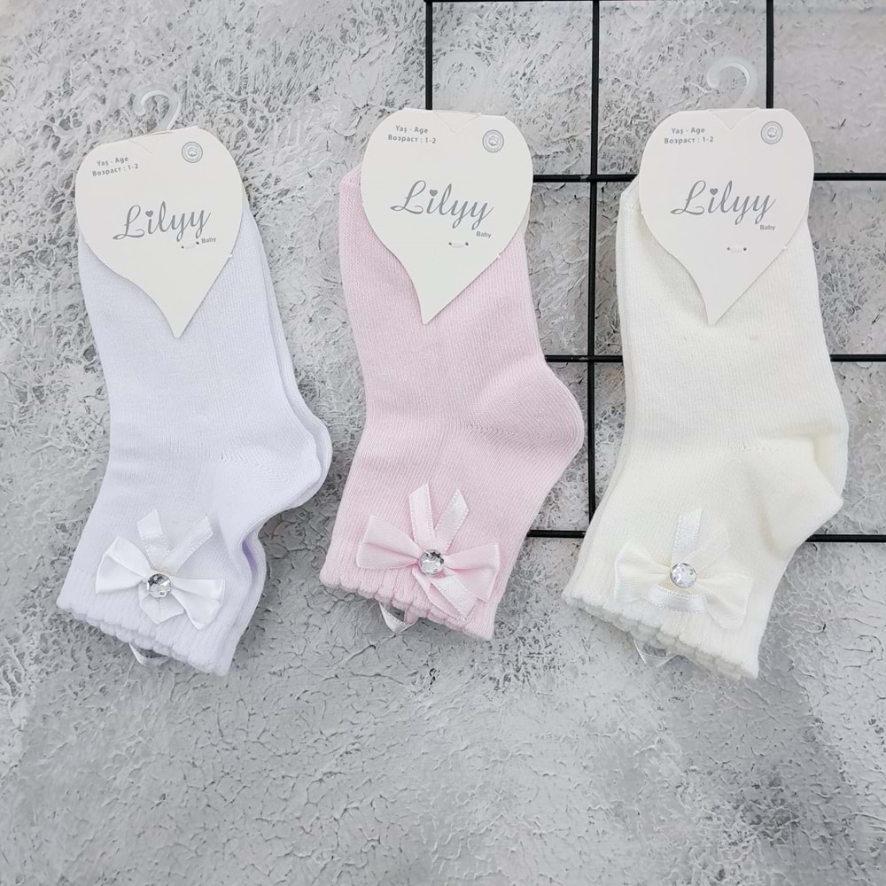 LİLYY 117 TAŞLI KURDELE SOKET ÇORAP - KREM - 5-6 YAŞ