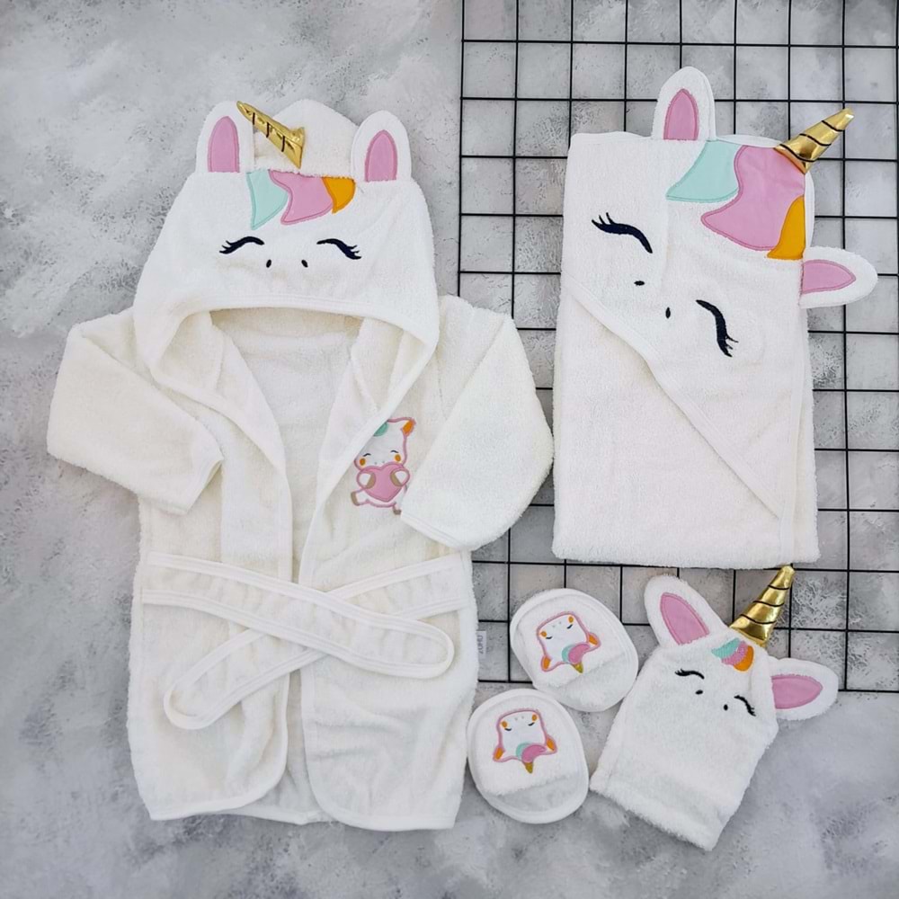 BABY ZUHU UNİCORN BORNOZ SETİ - KREM