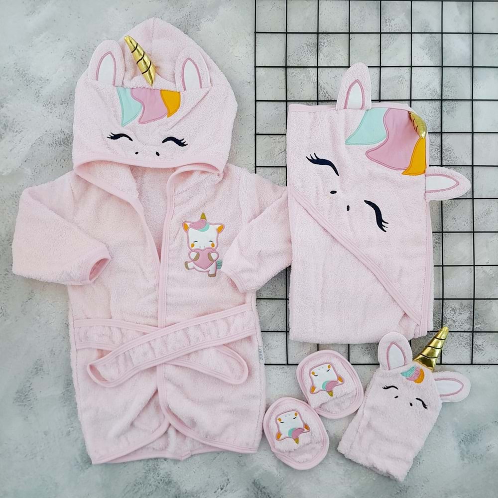 BABY ZUHU UNİCORN BORNOZ SETİ - PEMBE