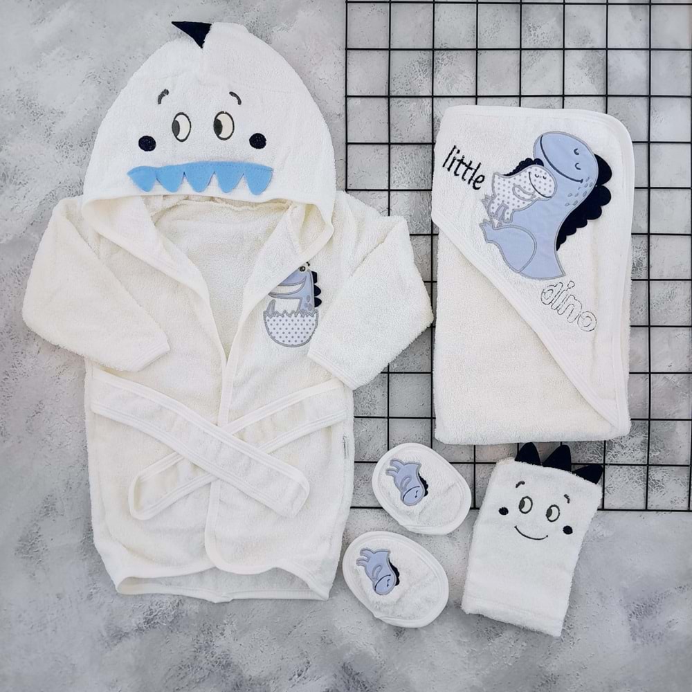 BABY ZUHU DİNOZOR BORNOZ SETİ - KREM