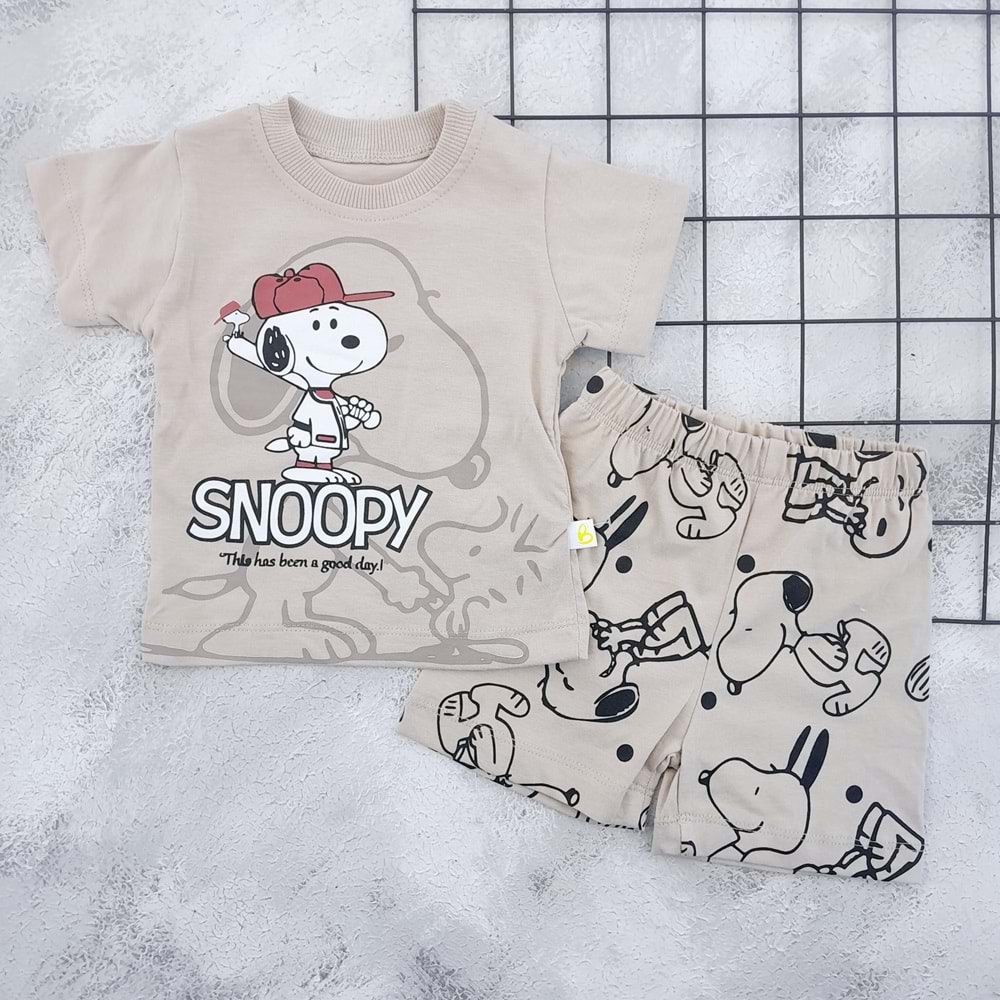 BOBİŞKO 1043 SNOOPY BASKILI ŞORT TAKIM - BEJ - 9 AY
