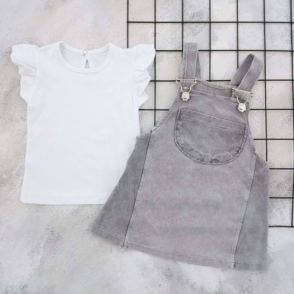 BABY BUU 0227 CEPLİ KOT SALOPET - FÜME - 12 AY