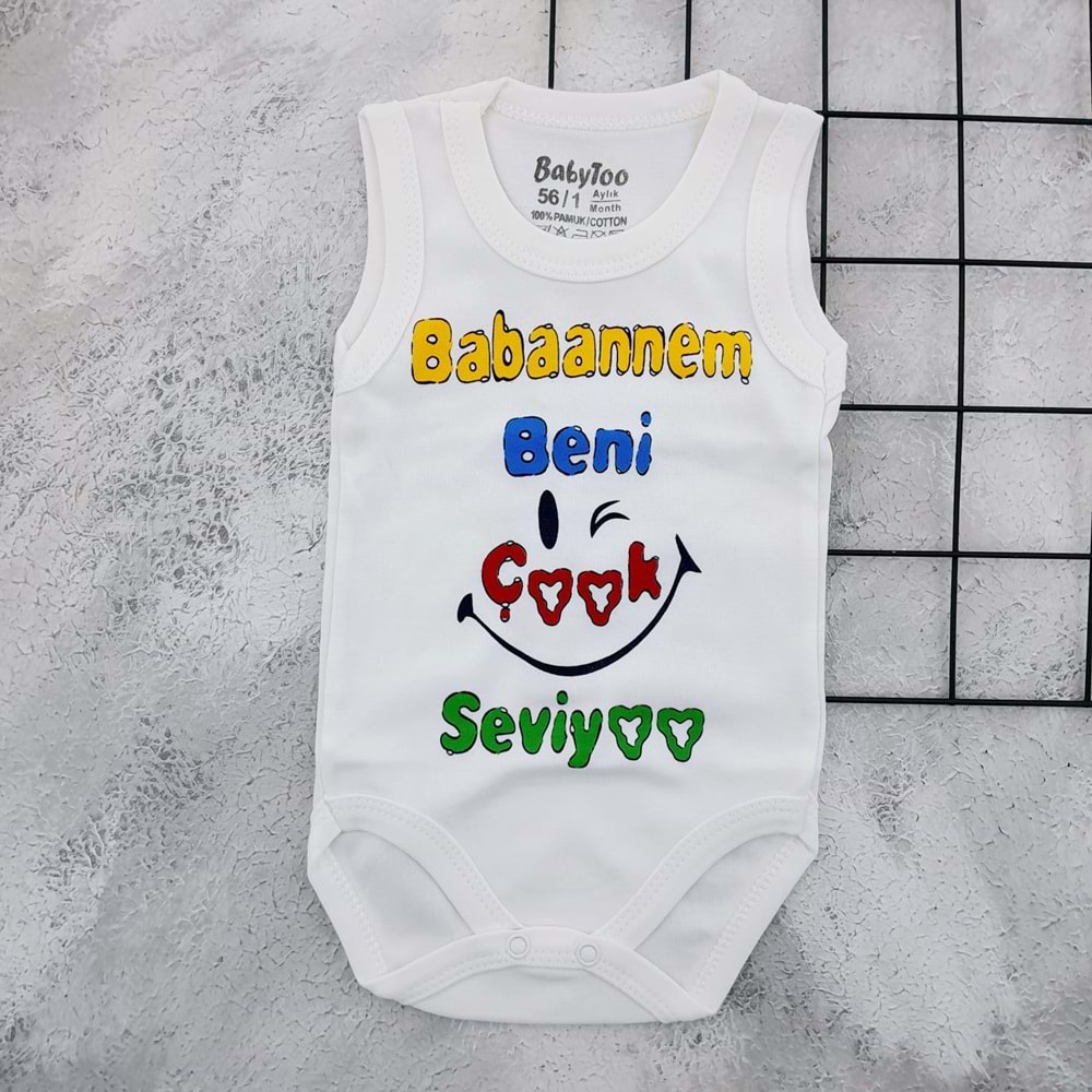 BABYTOO 7301 BABAANNEM BENİ SEVİYOR ASKILI BADİ - KREM - 12 AY