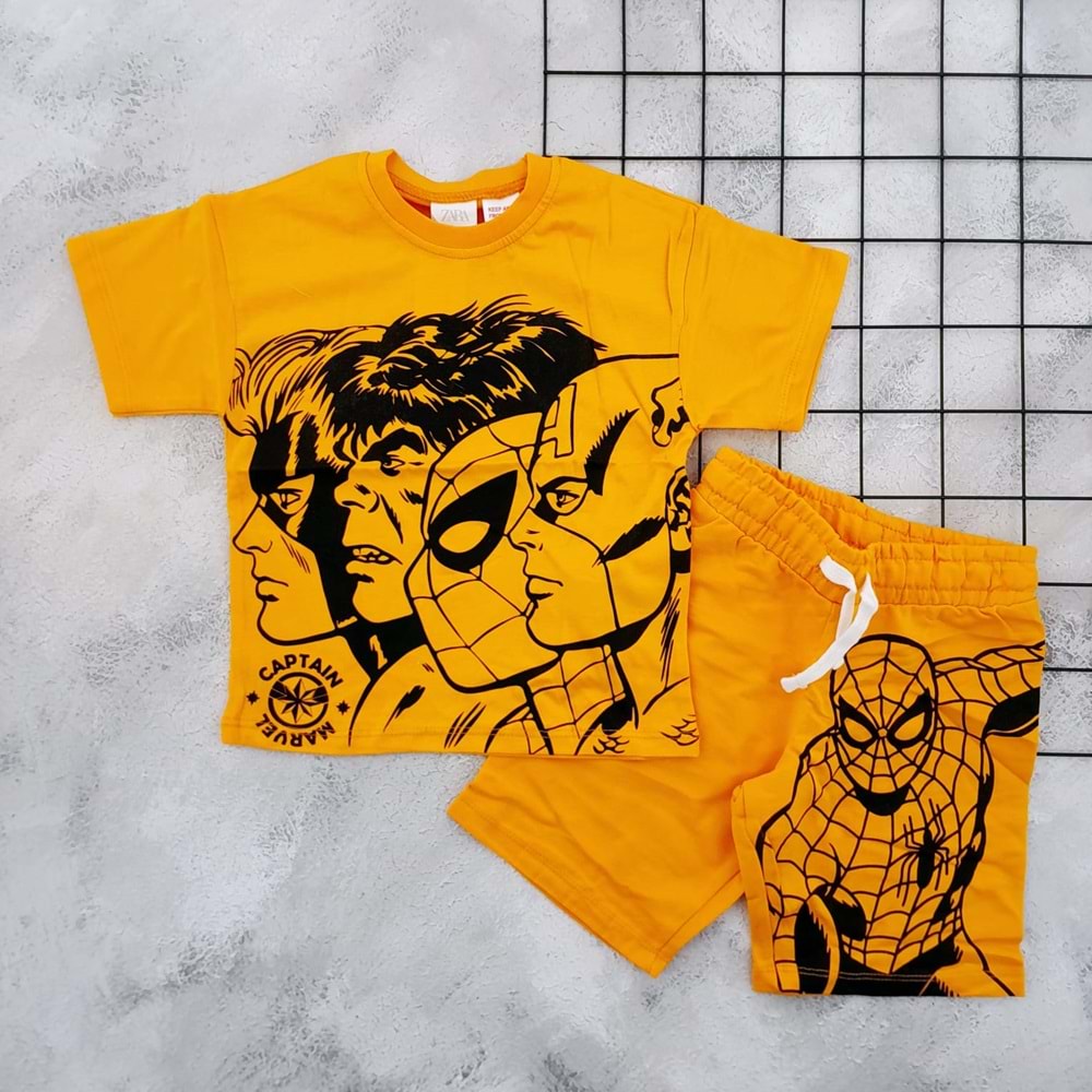 Z&R 2431 CAPTAIN MARVEL BASKILI ŞORT TAKIM - TURUNCU - 4-5 YAŞ