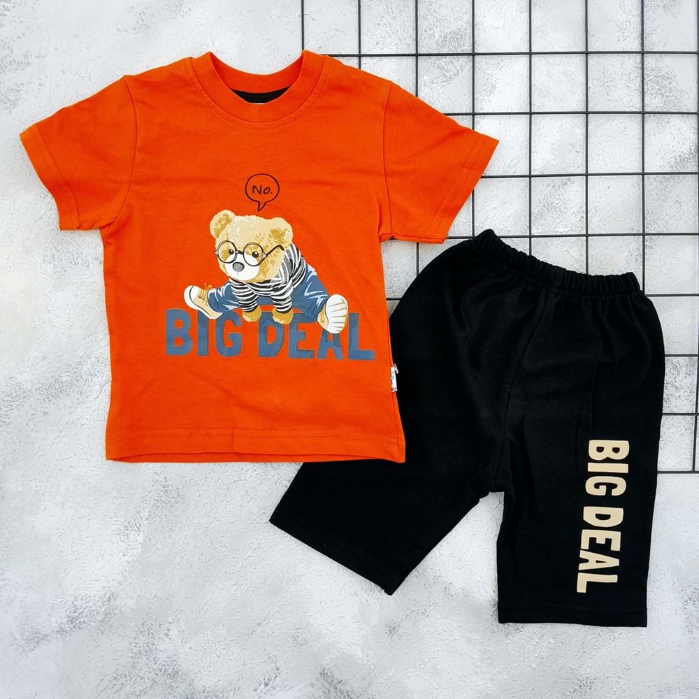 MİNİCLUP 332 BİG DEAL AYICIK BASKILI ŞORT TAKIM - TURUNCU - 5 YAŞ
