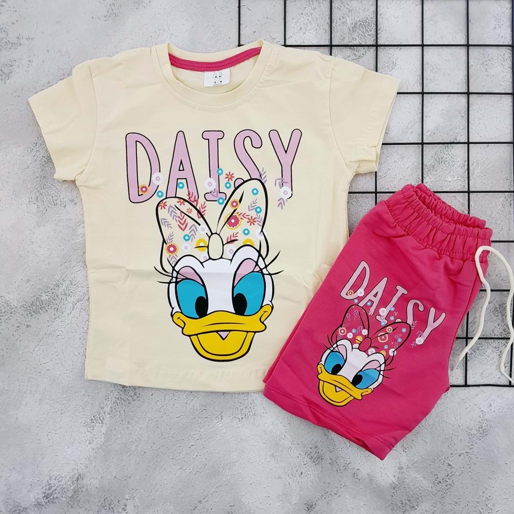 BEKA 113 ÇİÇEKLİ DAISY BASKILI ŞORT TAKIM - FUŞYA - 5-6 YAŞ