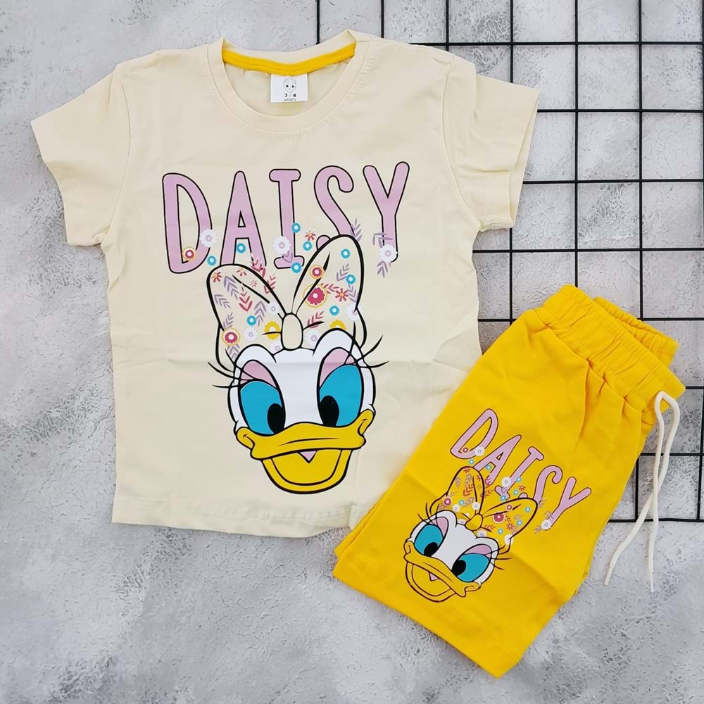 BEKA 113 ÇİÇEKLİ DAISY BASKILI ŞORT TAKIM - SARI - 6-7 YAŞ