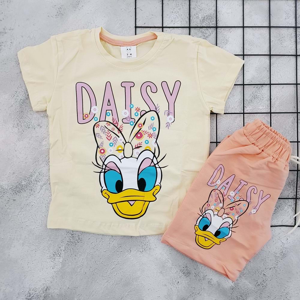 BEKA 113 ÇİÇEKLİ DAISY BASKILI ŞORT TAKIM - SOMON - 6-7 YAŞ