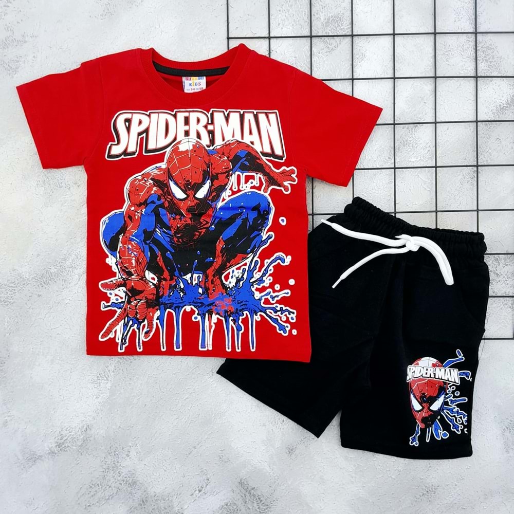 BDB 3113 SPIDERMAN BASKILI ŞORT TAKIM - KIRMIZI - 2 YAŞ