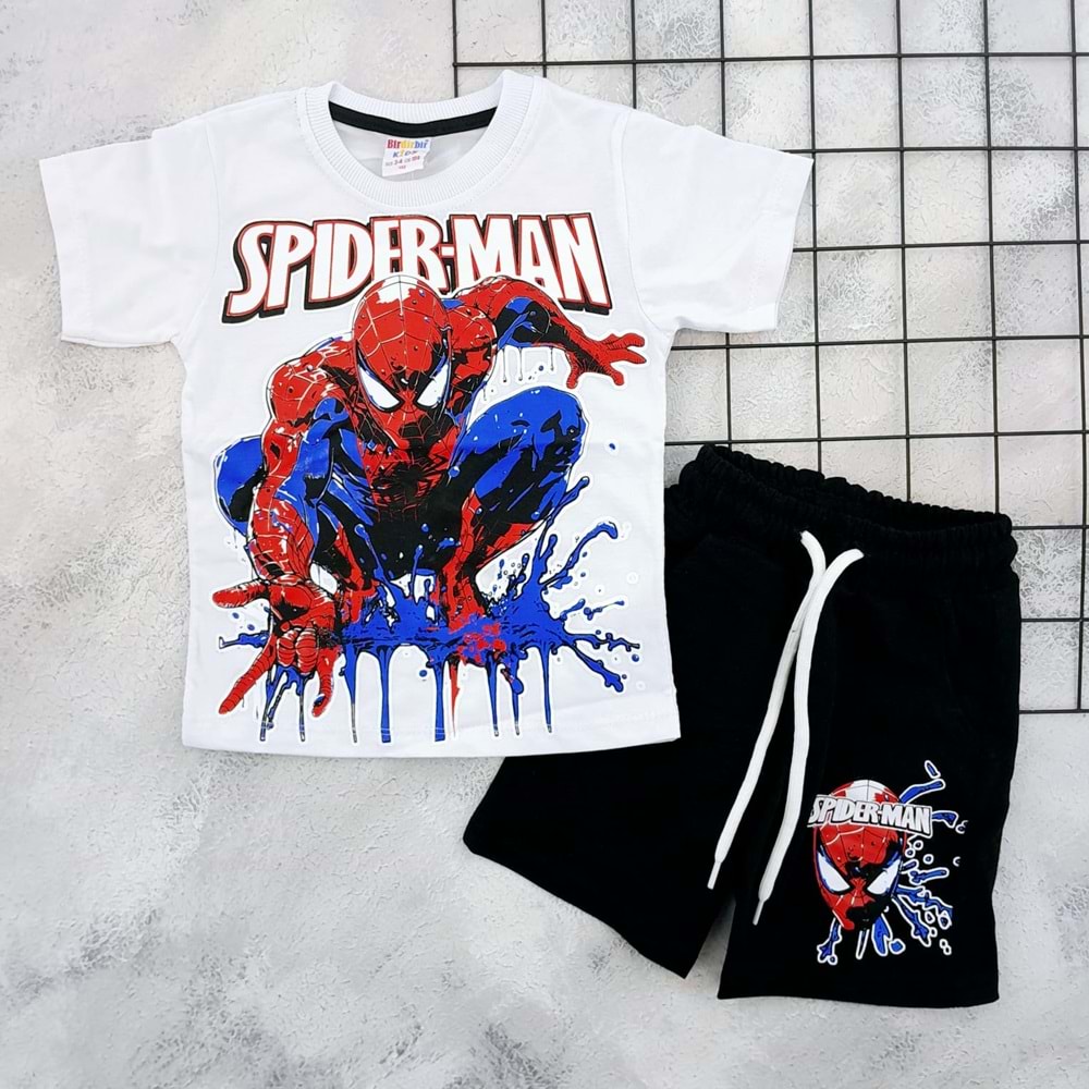 BDB 3113 SPIDERMAN BASKILI ŞORT TAKIM - BEYAZ - 2 YAŞ